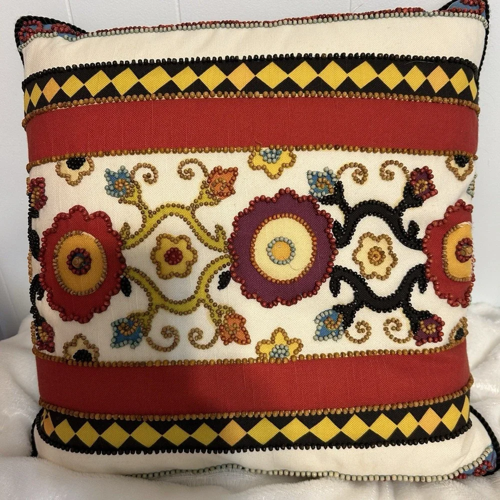 Dransfield & Ross decorative Throw Pillow India/Elephant/Flower Beaded. Use cond
